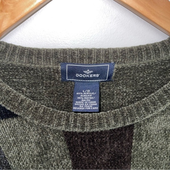 Dockers Sweater Men's Size Large Dark Green Grey Chenille Geometric Vintage - Picture 5 of 6